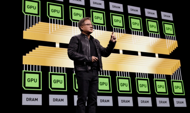 A man wearing black jacket discussing about GPU